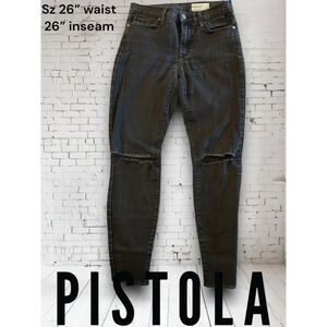 Pistola High Rise Cropped Unhemmed Black/gray Distressed Faded Jeans Sz 26